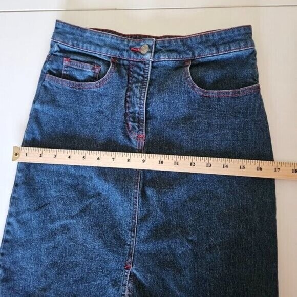 Esprit Denim Skirt Brand Size 3/4 / US XS Blue Midi Front Slit Zip Fly VTG Boho - Picture 12 of 12